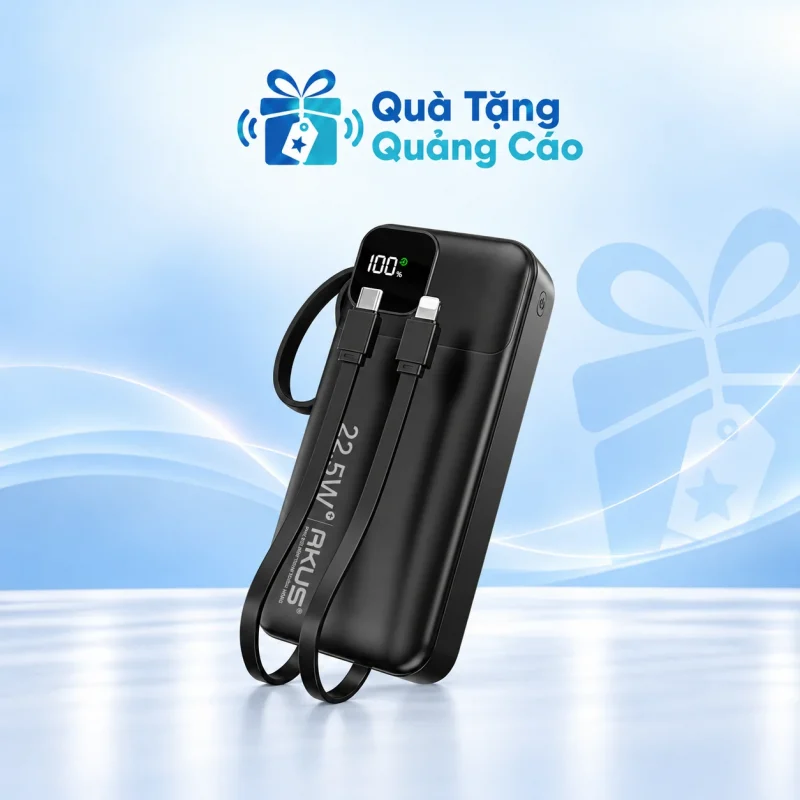 Pin sạc dự phòng AKUS A20 Pro 20000mAh 22,5W màu đen in logo
