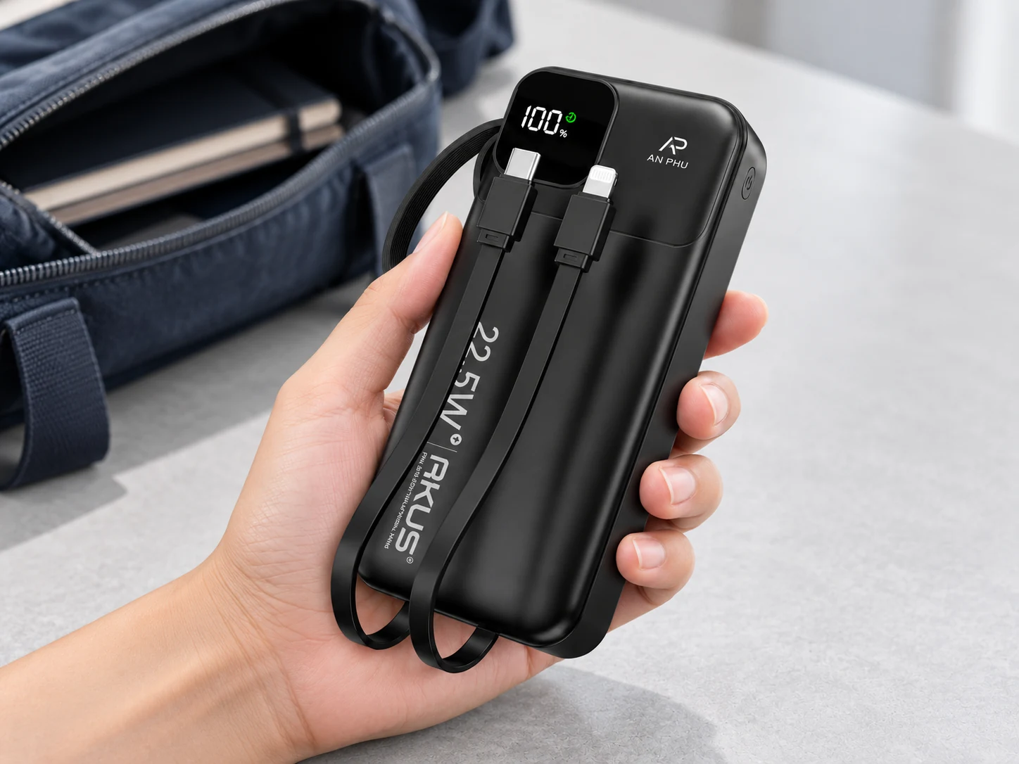 Minh họa cầm AKUS A20 Pro với hai cáp cất trên thân Minh họa cầm AKUS A20 Pro với hai cáp cất trên thân