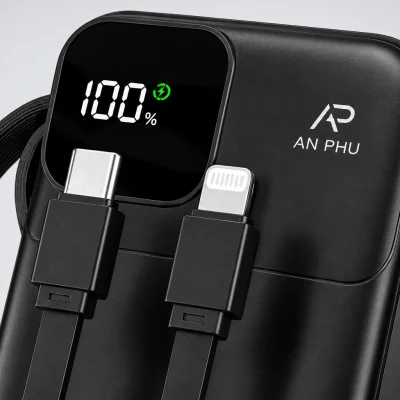 Minh họa hai đầu cáp Type-C và Lightning cất trên AKUS A20 Pro
