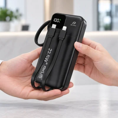 Minh họa trao pin AKUS A20 Pro in logo AN PHU