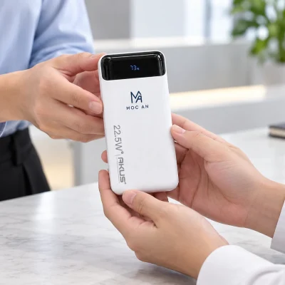 Minh họa trao AKUS DP136 trắng in logo làm quà