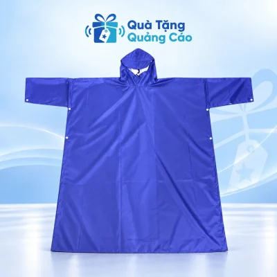 Áo mưa xanh tím một mũ, tay rộng và thân trước liền trên nền Quà Tặng Quảng Cáo