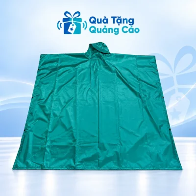 Áo mưa poncho xanh ngọc một mũ, thân choàng rộng trên nền Quà Tặng Quảng Cáo