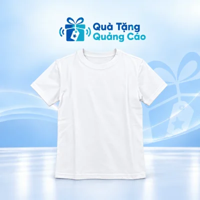Áo thun trắng cổ tròn, tay ngắn và thân trước trơn trên nền Quà Tặng Quảng Cáo