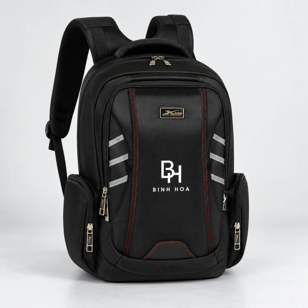 Minh họa BH BINH HOA một màu dưới nhãn Xbags, giữa hai đường chỉ đỏ