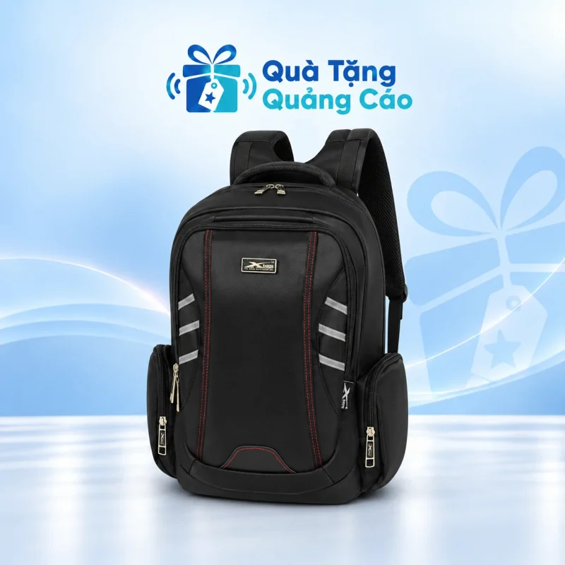 Balo vải XBag 03 đen phối chỉ đỏ in logo