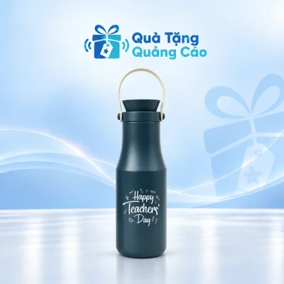 Bình giữ nhiệt 480 ml xanh đậm quai xách trên nền Quà Tặng Quảng Cáo xanh nhạt