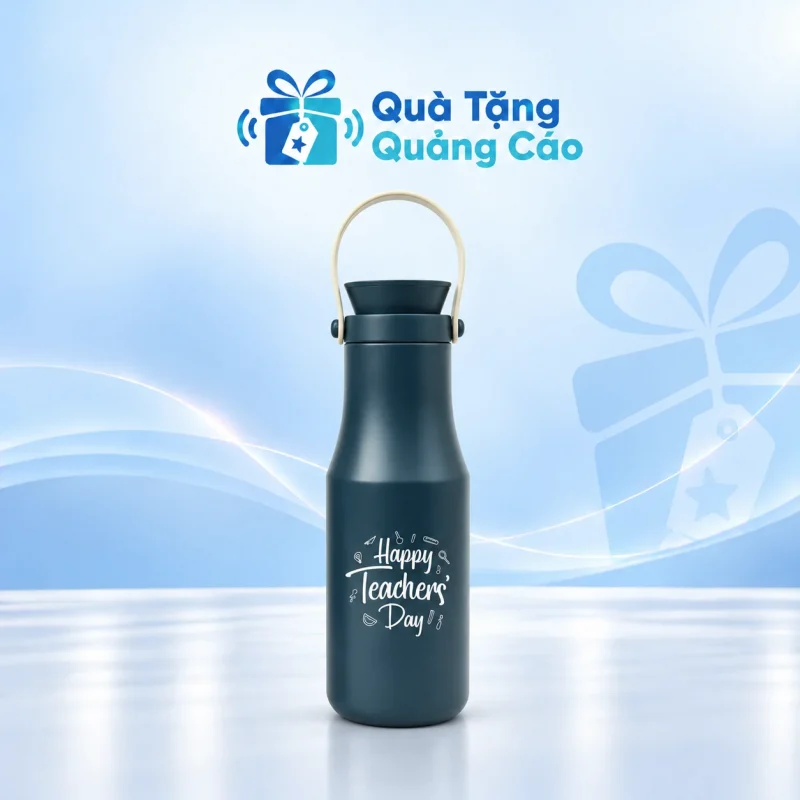 Bình giữ nhiệt 480 ml xanh đậm quai xách in logo