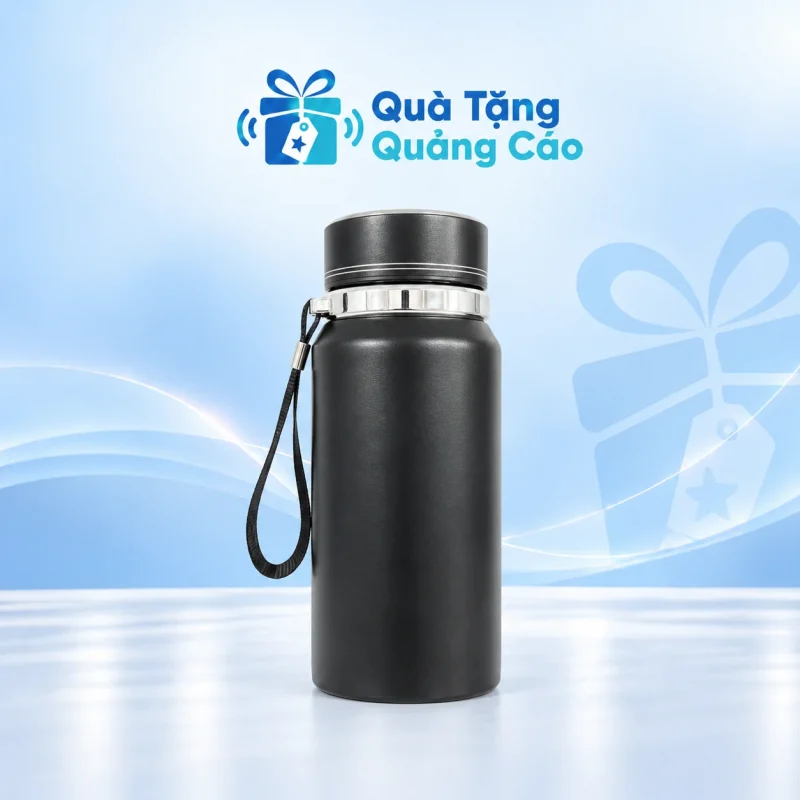 Bình giữ nhiệt 600 ml màu đen in logo