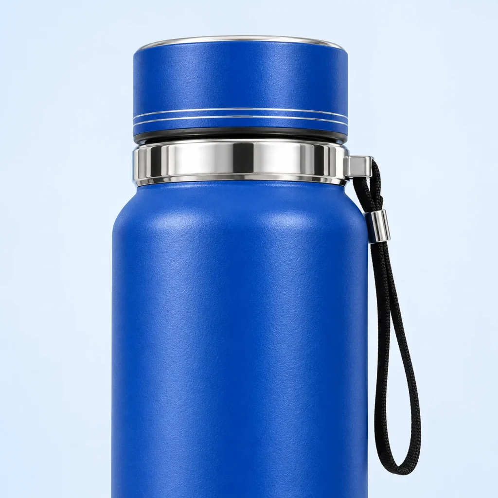 Minh họa nắp xanh, vòng cổ bạc và chỗ gắn dây của bình giữ nhiệt 800 ml