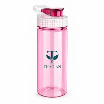 Minh họa nhận diện THẢO AN xanh đậm trên thân bình hồng 500 ml
