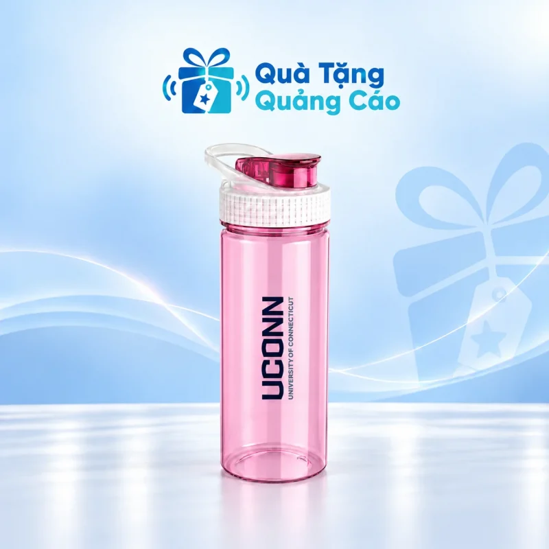Bình nước 500 ml màu hồng cổ nắp trắng in logo