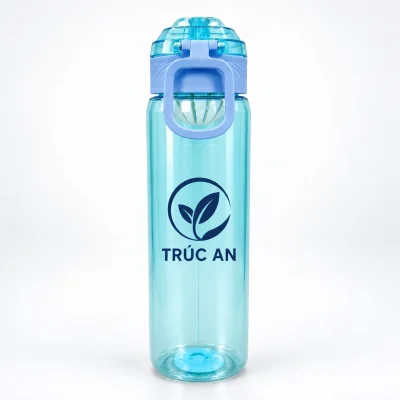 Mô phỏng nhận diện TRÚC AN trên bình nước 800 ml xanh mint