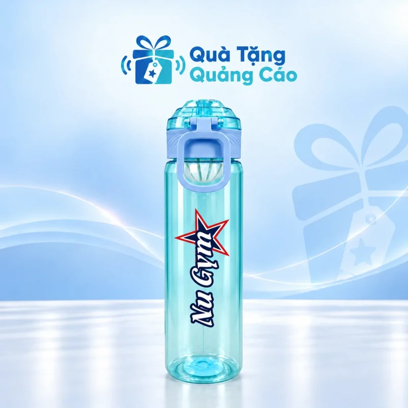 Bình nước 800 ml xanh mint có quai gập in logo