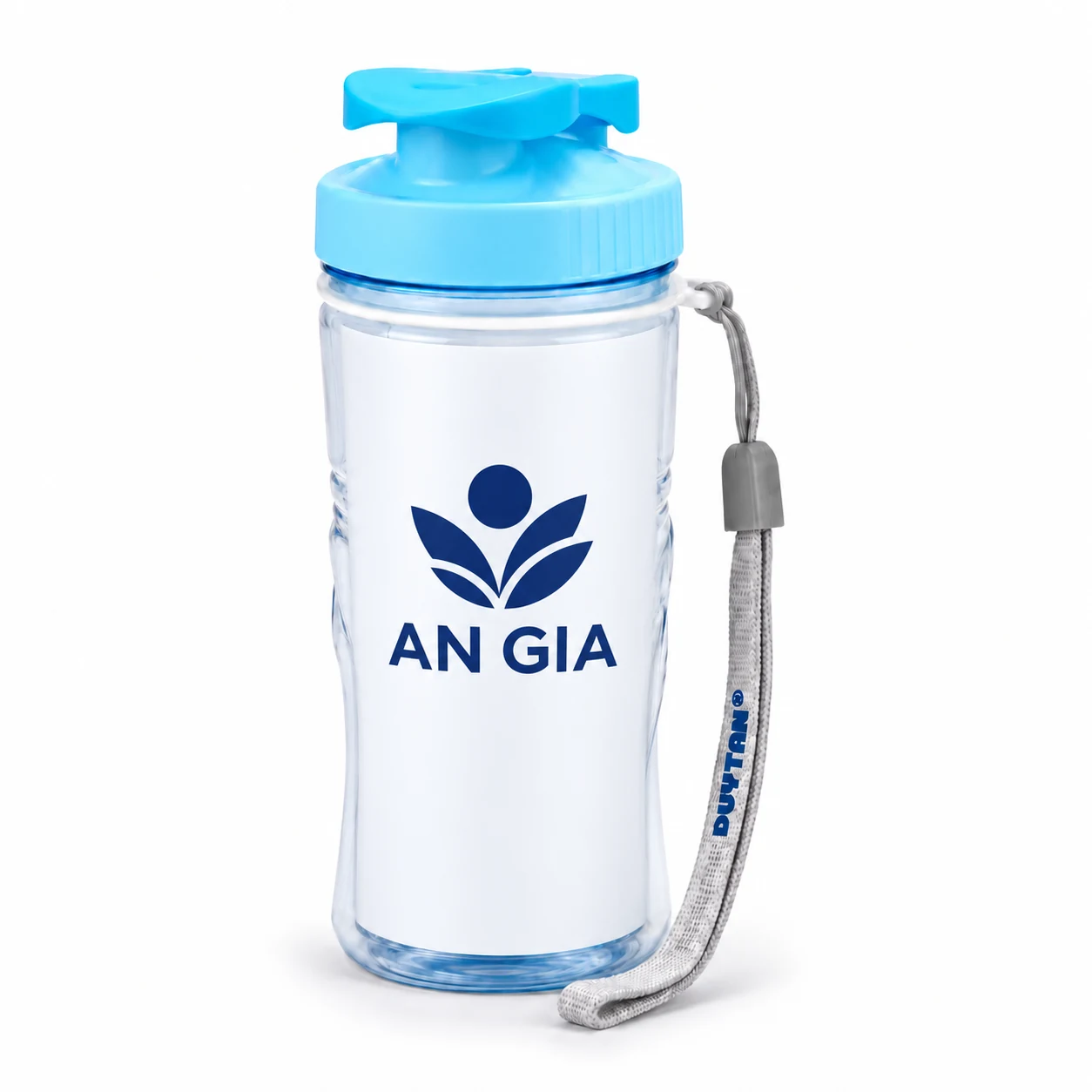 Mô phỏng tem trắng AN GIA trên bình Duy Tân 350 ml bản xanh Minh họa tem AN GIA xanh đậm trên bình Duy Tân 350 ml bản xanh