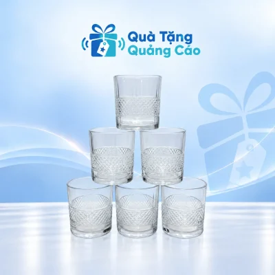 Bộ 6 ly thủy tinh kim cương trên nền Quà Tặng Quảng Cáo xanh nhạt
