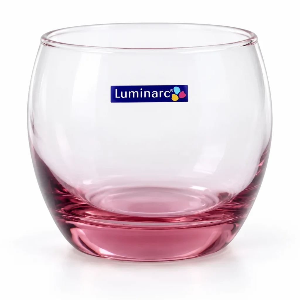 Minh họa một ly Luminarc J5386 dáng bầu thấp với chân hồng và thân trên trong