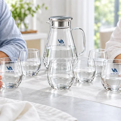 Minh họa một bình và sáu ly bầu trên bàn gia đình