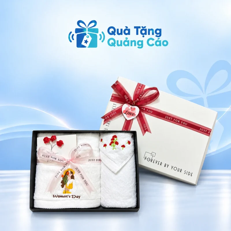 Bộ hai khăn cotton họa tiết 8/3 kèm hộp nơ