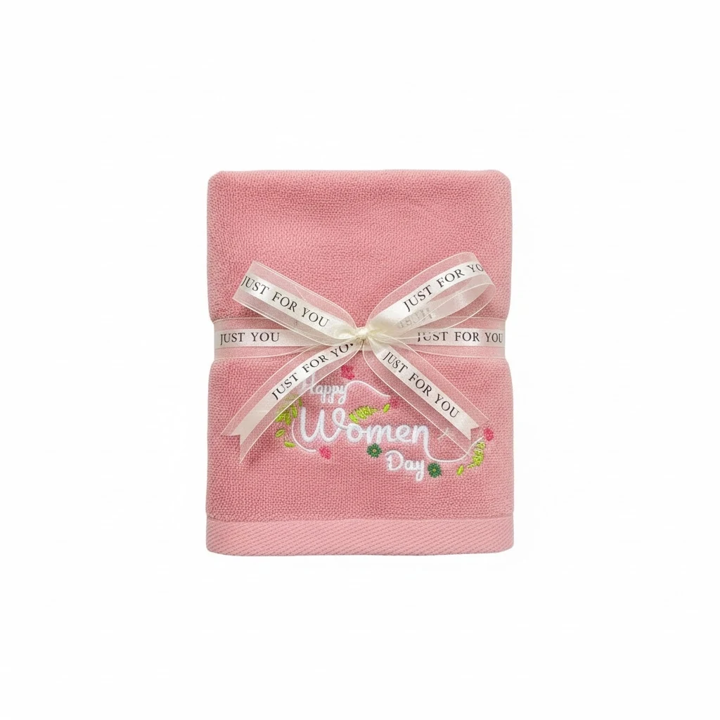 Tư liệu khăn hồng gấp phẳng, nơ Just For You và họa tiết chúc mừng