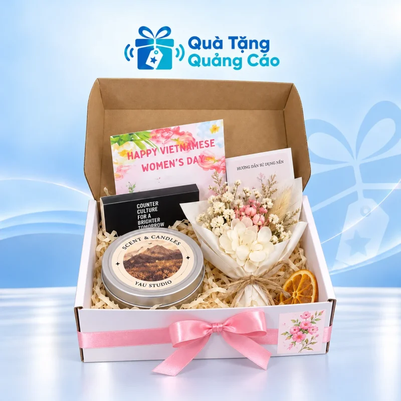 Bộ quà nến thơm 100ml và hoa khô kèm hộp ruy băng