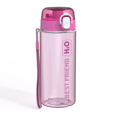 Bình Duy Tân 500ml hồng có nắp bật, khóa trước, dây đeo và chữ H2O BEST FRIEND có sẵn