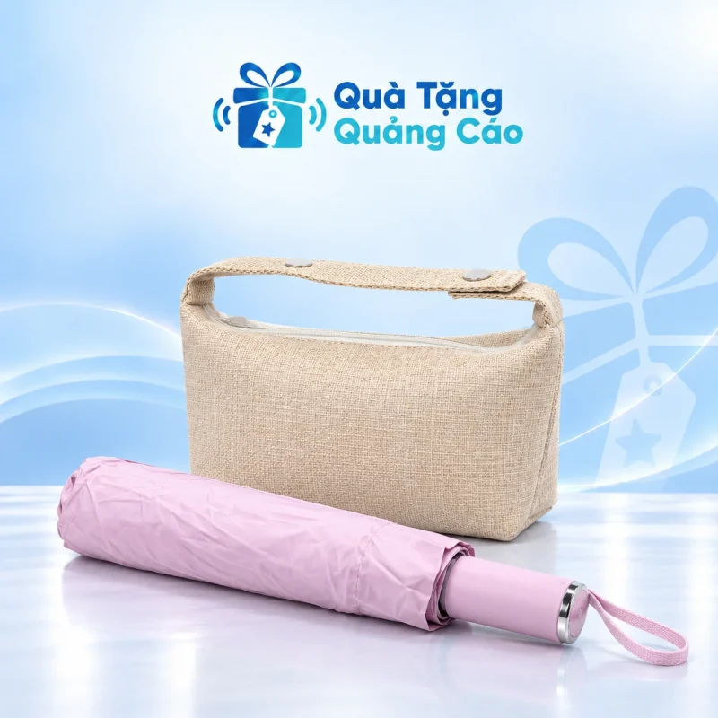Bộ quà túi cói cầm tay và dù gấp ba tự động 10 múi