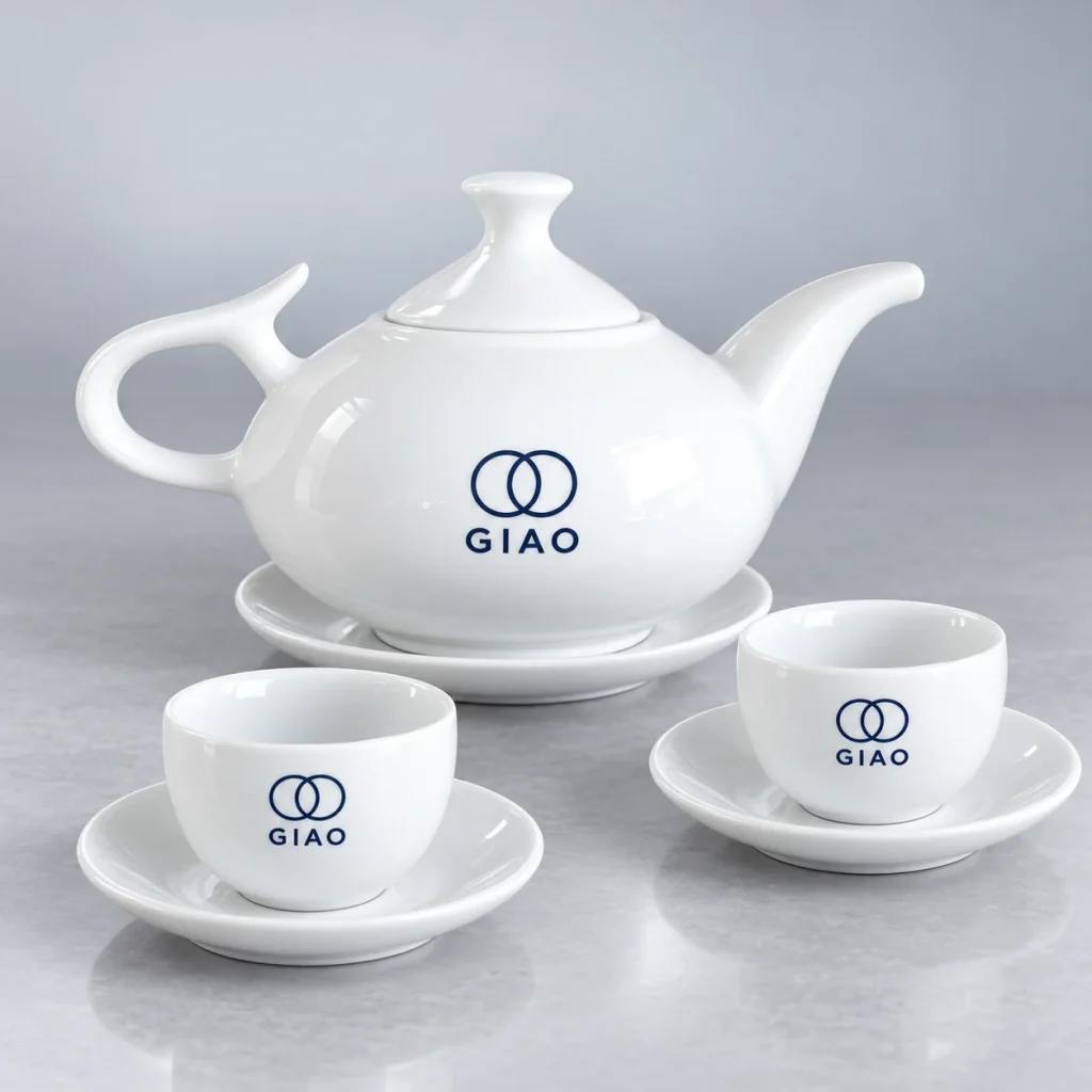 Mô phỏng GIAO cùng hai vòng tròn xanh trên ấm và chén không quai