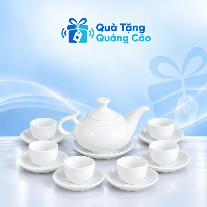 Bộ trà trắng vòi voi in logo
