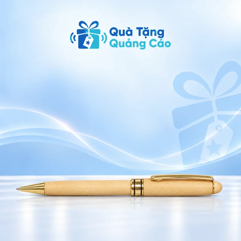 Bút gỗ màu sáng viền vàng in logo