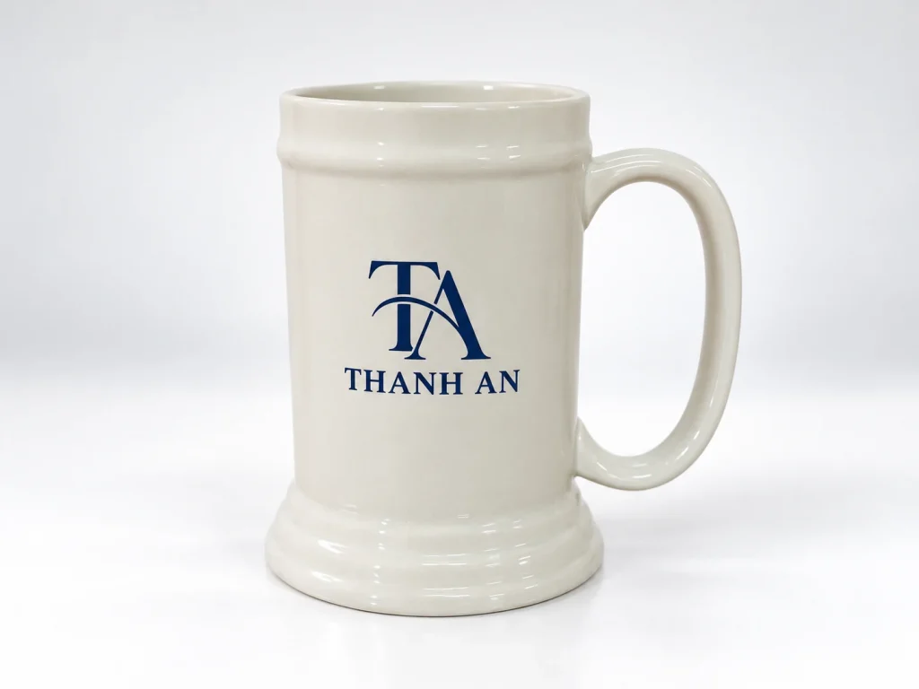 Mô phỏng decal THANH AN trên thân ca bia men kem