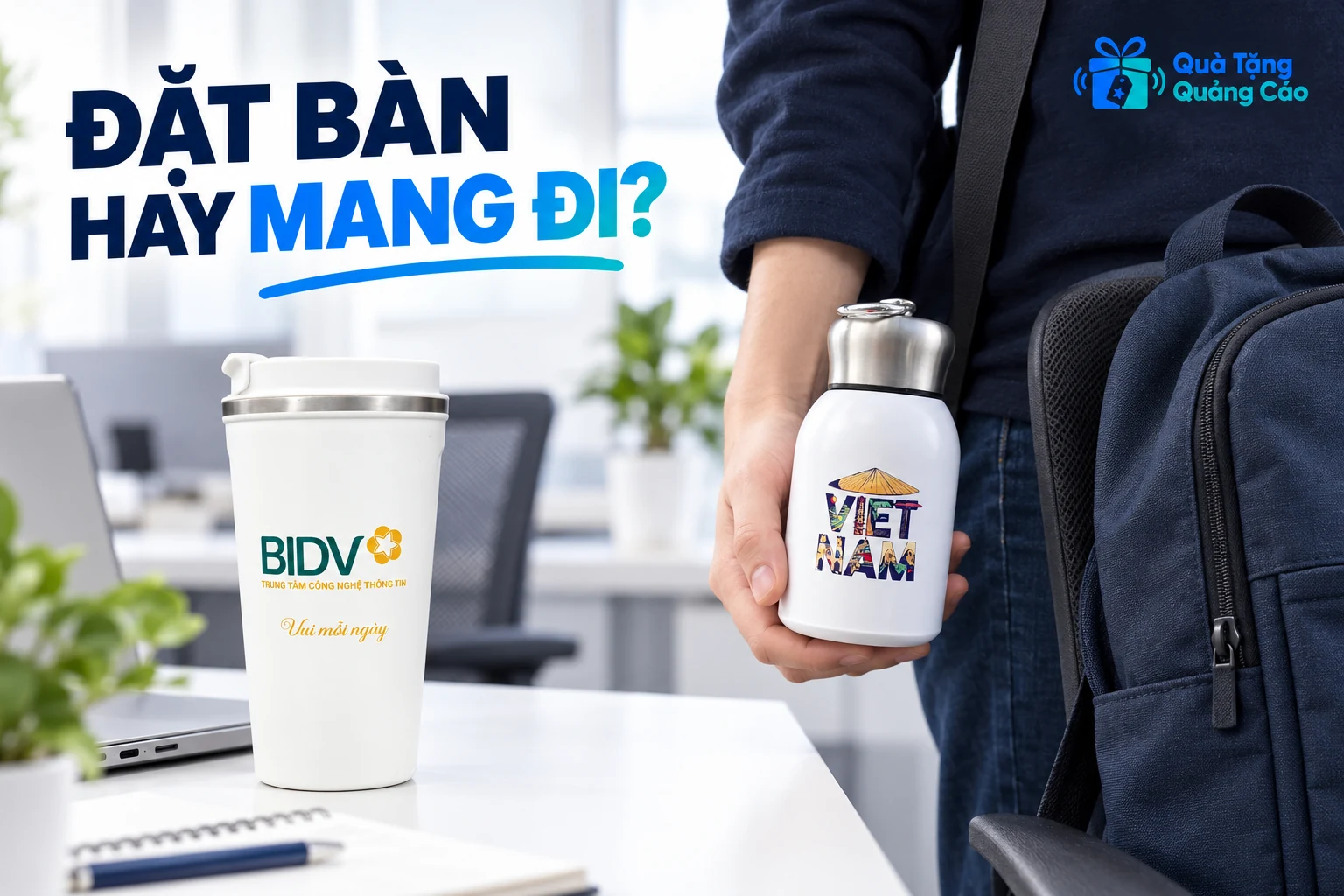 Ly có nắp đặt trên bàn và bình nắp bạc được cầm cạnh túi trong bối cảnh sử dụng minh họa