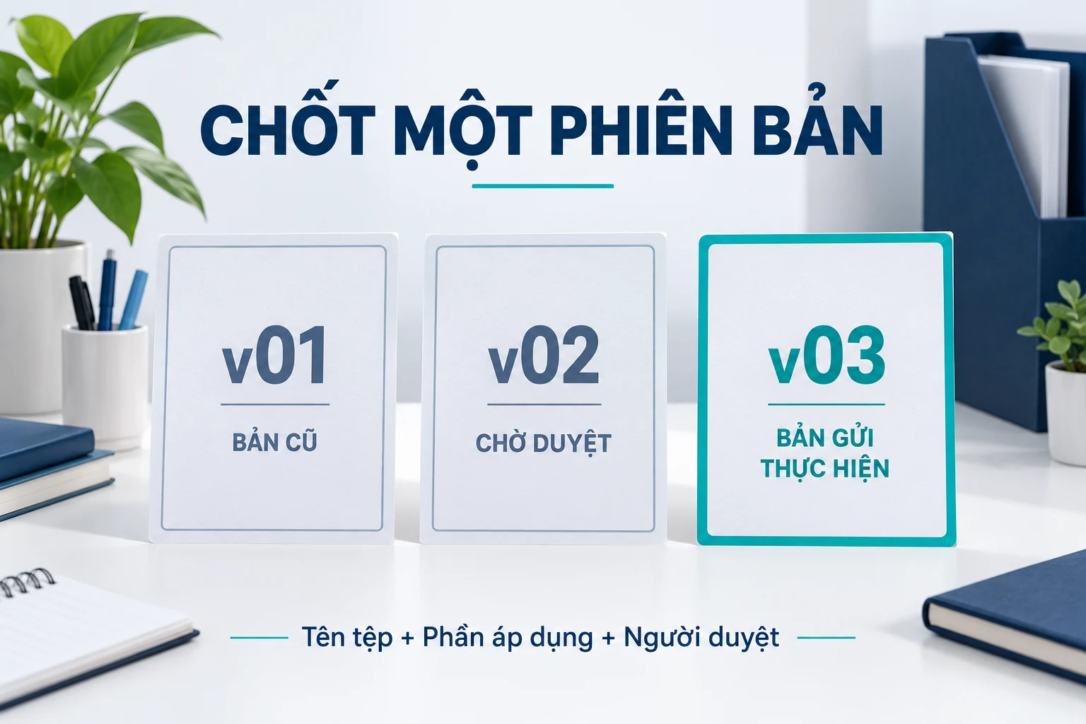 Ba thẻ v01 Bản cũ, v02 Chờ duyệt và v03 Bản gửi thực hiện