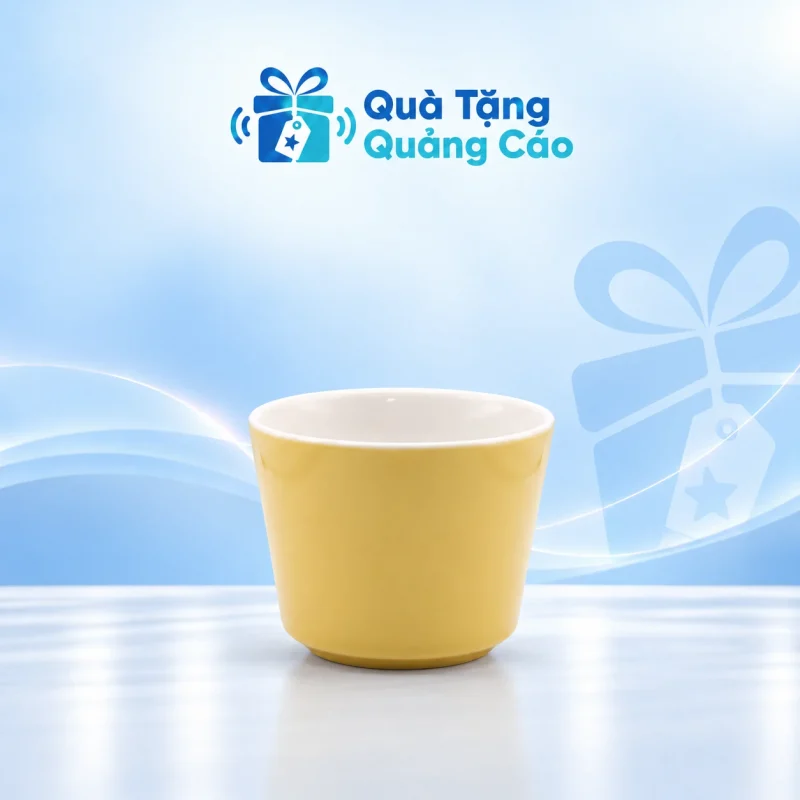 Cốc sứ Khánh An 220 ml màu vàng in logo