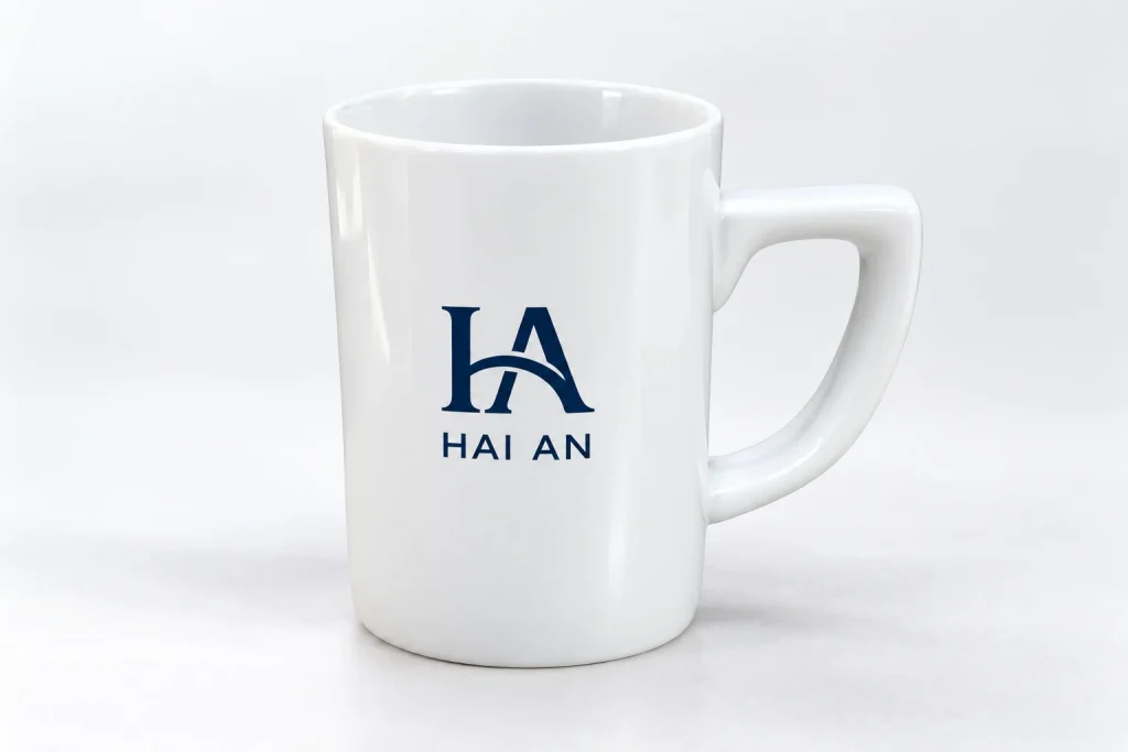Mô phỏng logo HA HAI AN in lưới trên cốc GPC-LSV