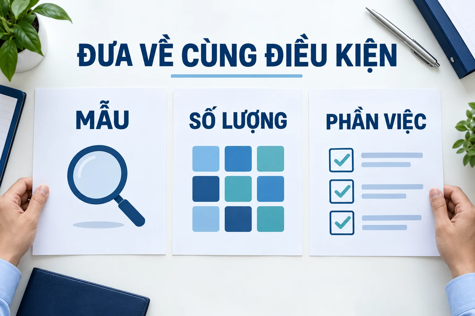 Ba tờ Mẫu, Số lượng và Phần việc được đặt cạnh nhau