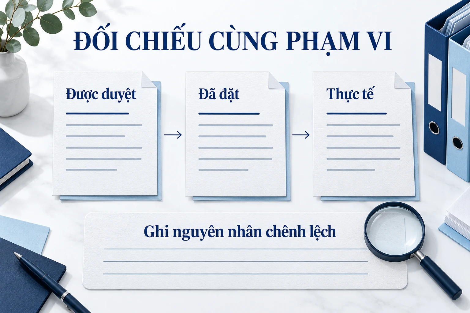 Sơ đồ đối chiếu được duyệt, đã đặt và thực tế theo cùng phạm vi