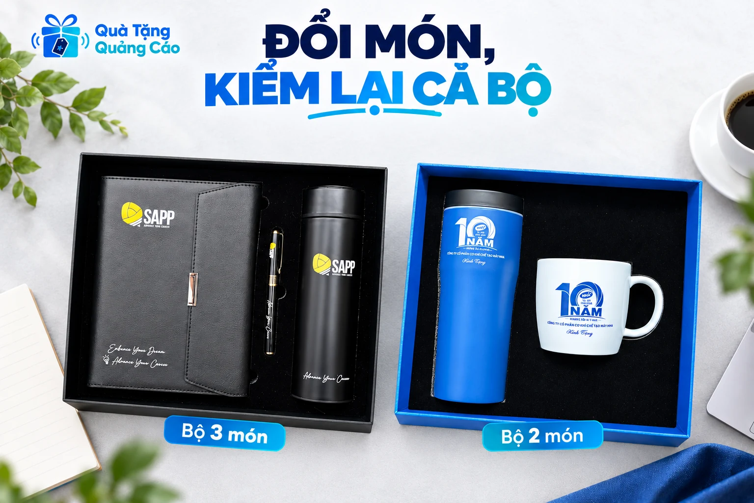 Hai bộ quà tham khảo khác thành phần và cách xếp trong hộp nguồn