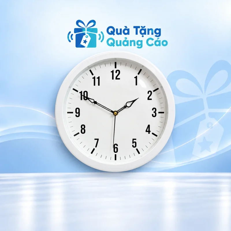 Đồng hồ treo tường tròn HD42 30 cm viền trắng in logo