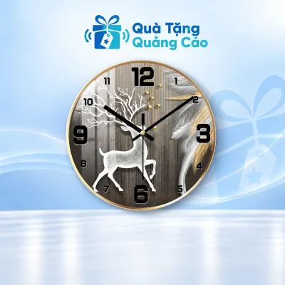 Đồng hồ tròn tráng gương 40 cm họa tiết hươu trắng trên nền xanh nhạt