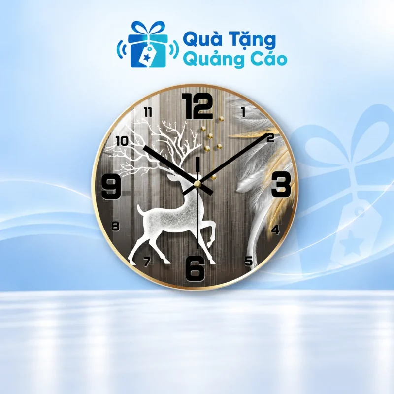 Đồng hồ tròn tráng gương 40 cm họa tiết hươu trắng in logo