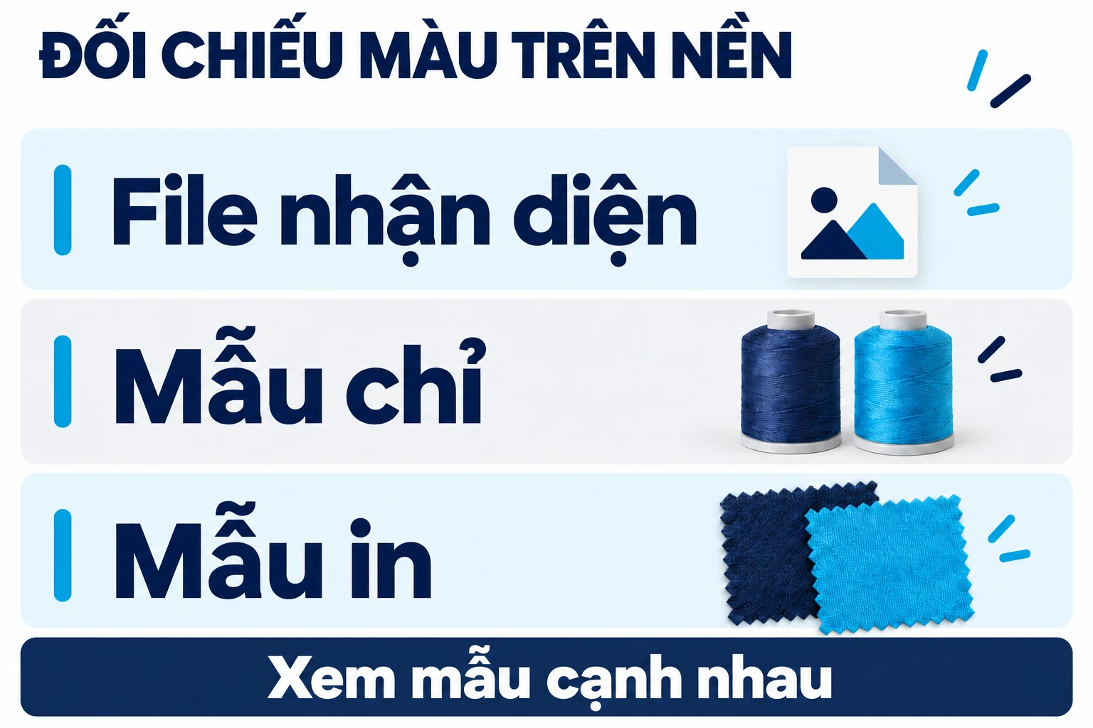 File nhận diện, mẫu chỉ và mẫu in cần đặt cạnh nhau