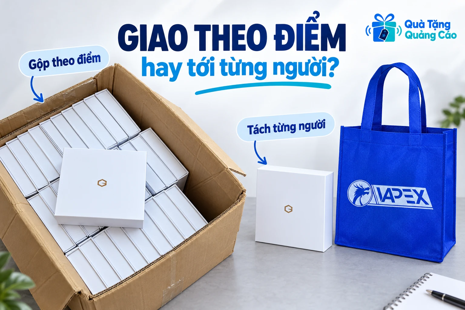 So sánh kiện nhiều hộp quà với một hộp quà riêng và túi vải xanh