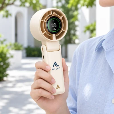Minh họa cầm quạt Halo 02 PB02-A khi đi dạo