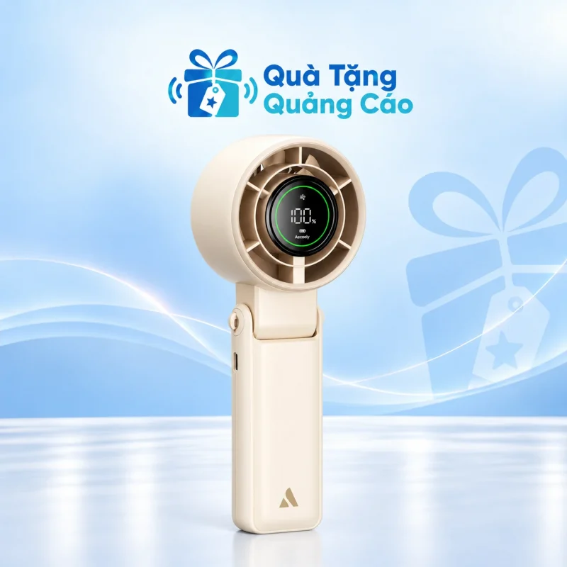 Quạt AECOOLY Halo 02 PB02-A 5000mAh màu kem in logo