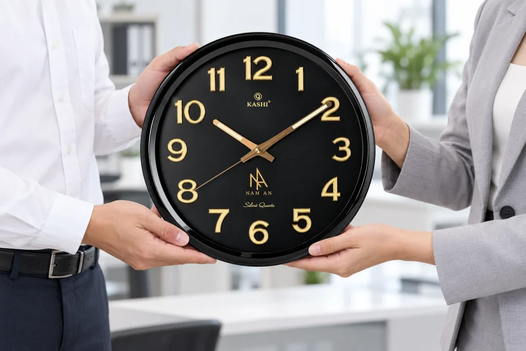 Minh họa trao đồng hồ Kashi HM223 in logo làm quà