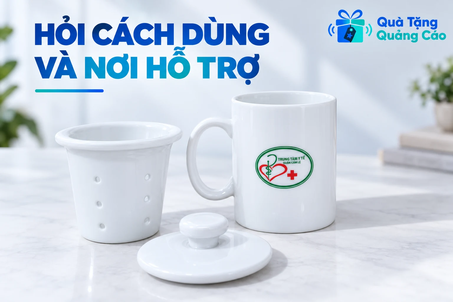 Cốc trắng có quai trái cùng lọc và nắp rời theo mẫu nguồn
