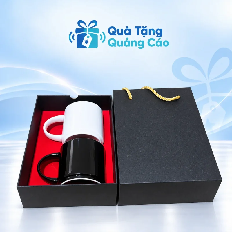 Hộp quà dạng diêm quai xách, khay hai cốc