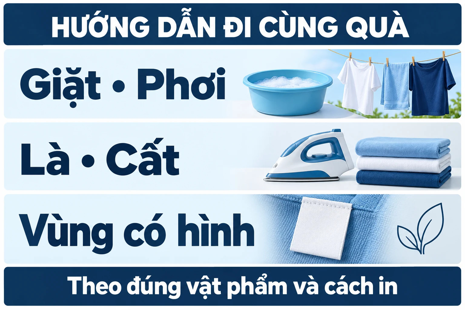 Các phần giặt và phơi, là và cất, vùng có hình trong hướng dẫn