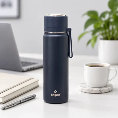 Minh họa Kalpen AR15 xanh than cạnh tách và sổ trên bàn làm việc